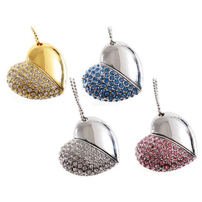 Heart Shape 16GB USB 2.0 Pen Drive Pink Metal & Crystal Design
