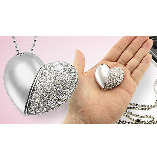 Heart Shape 16GB USB 2.0 Pen Drive Pink Metal & Crystal Design