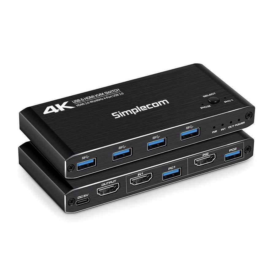 Simplecom HDMI KVM Switch 2-Port 4K@60Hz with 4-Port USB 3.0 Hub 5Gbps - SuperSaverAU - view 1