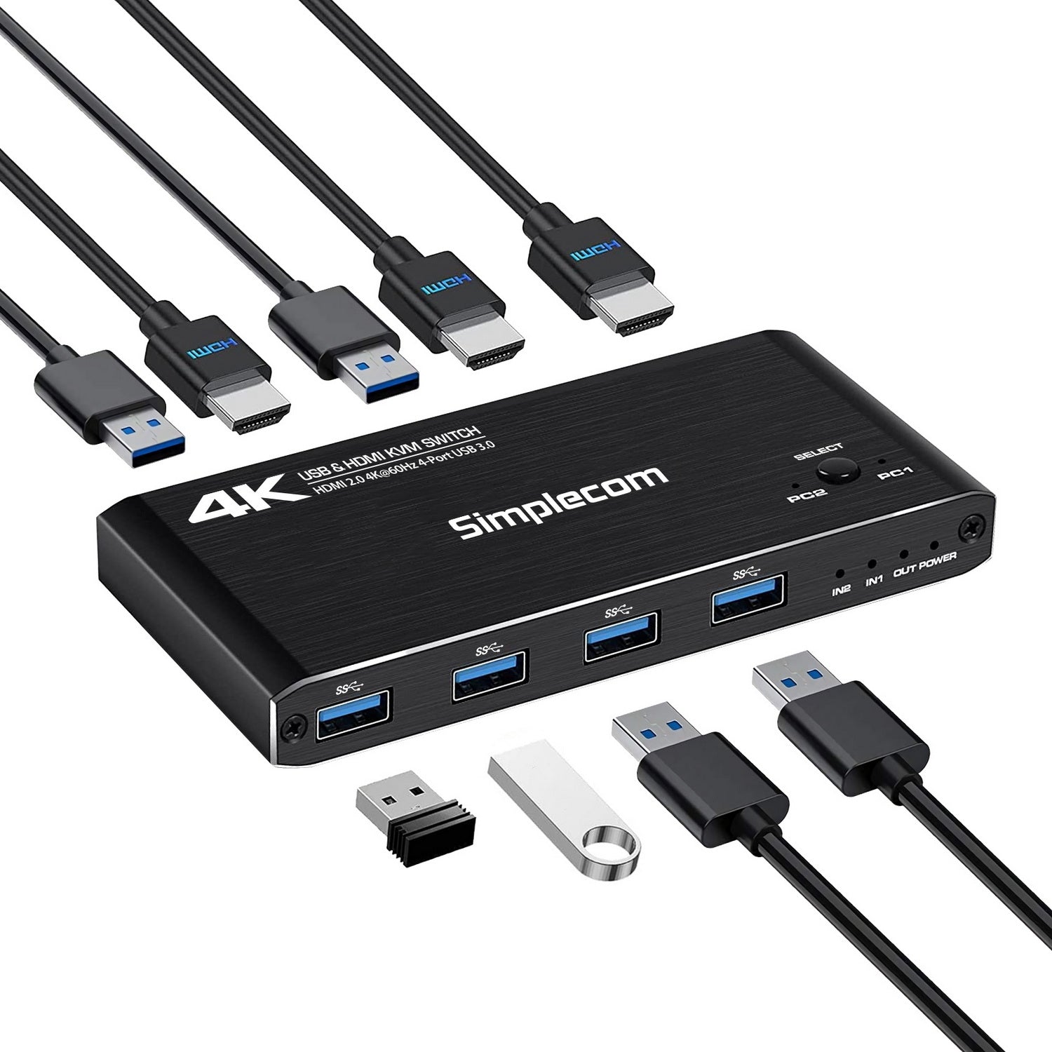 Simplecom HDMI KVM Switch 2-Port 4K@60Hz with 4-Port USB 3.0 Hub 5Gbps - SuperSaverAU - view 2