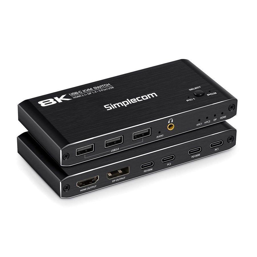 Simplecom KM470 2-Port USB-C KVM Switch 8K Docking Station HDMI 2.1 DP for Laptop Tablet - SuperSaverAU - view 1