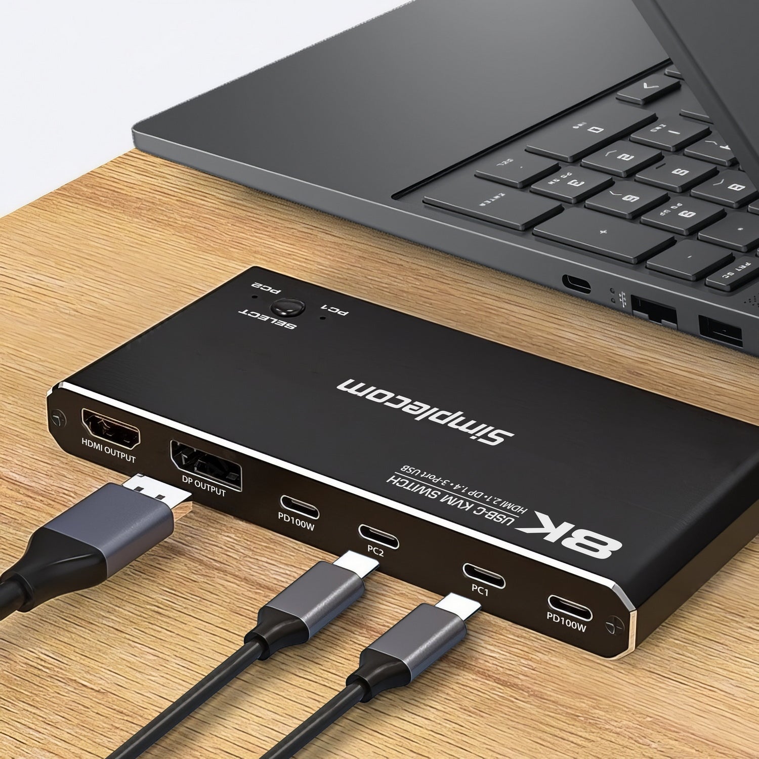 Simplecom KM470 2-Port USB-C KVM Switch 8K Docking Station HDMI 2.1 DP for Laptop Tablet - SuperSaverAU - view 4