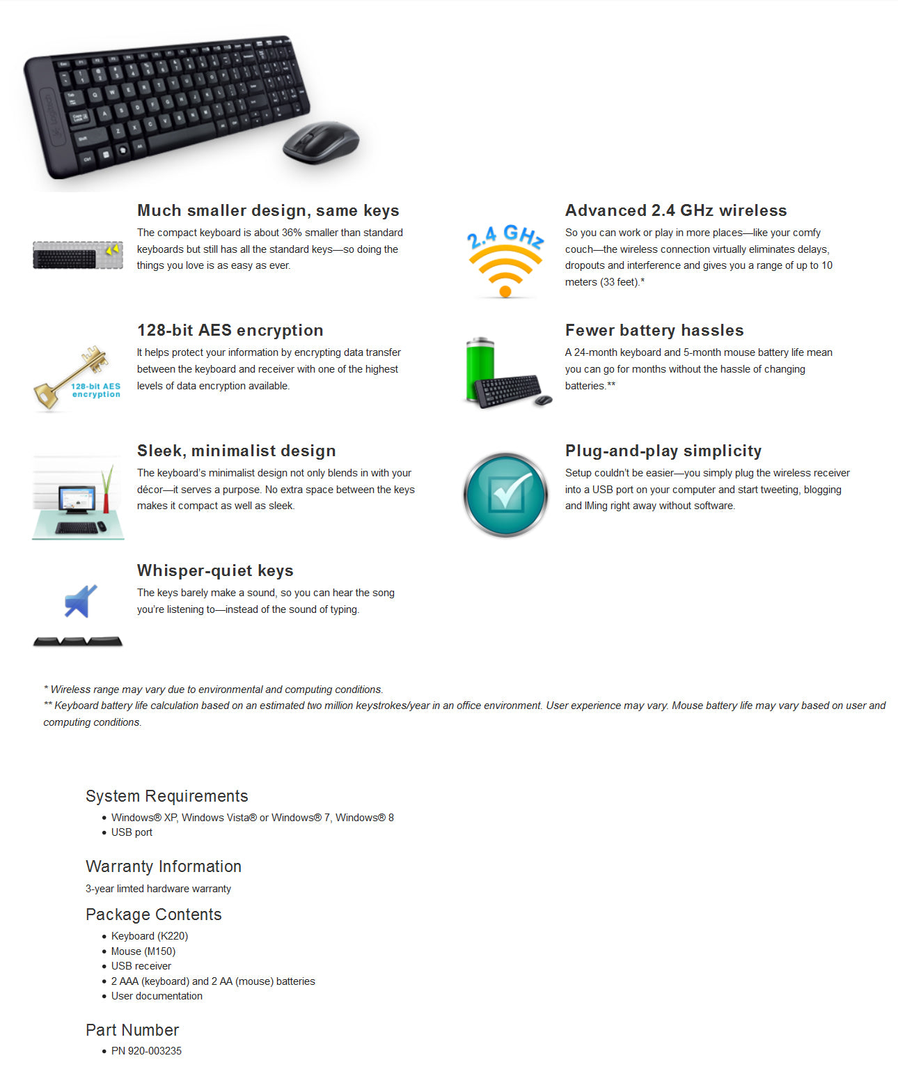 Logitech MK220 Wireless Keyboard and Mouse Combo