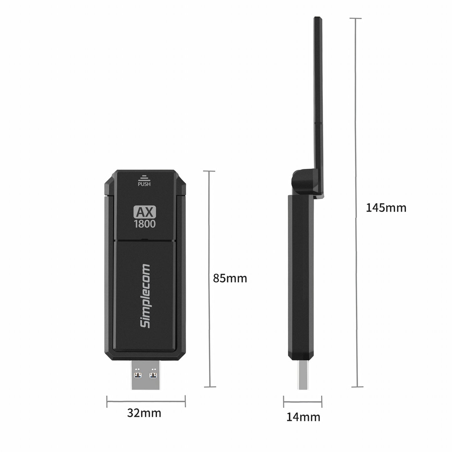 Simplecom AX1800 Dual Band WiFi 6 USB Adapter, Foldable Antenna, 574Mbps/1201Mbps
