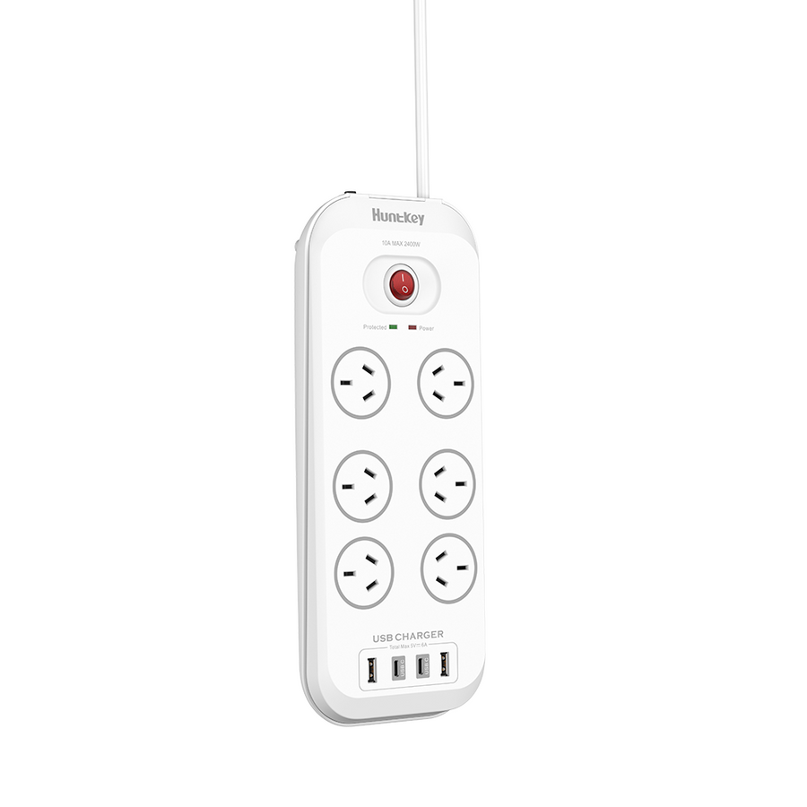 Huntkey SAC607C 6 Outlets Surge Protector Powerboard with 2x USB-A & 2x USB-C - SuperSaverAU - view 1