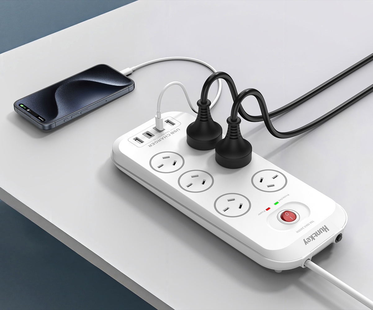 Huntkey SAC607C 6 Outlets Surge Protector Powerboard with 2x USB-A & 2x USB-C - SuperSaverAU - view 2