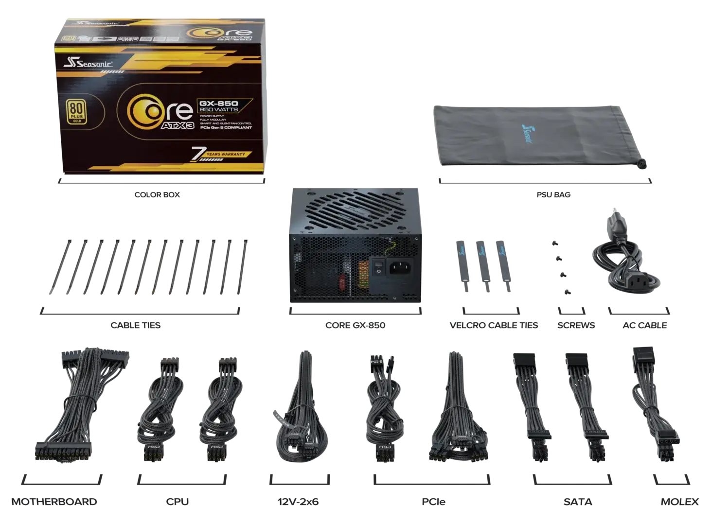 Seasonic Core GX-850 ATX3 80 Plus Gold Full Modular 850W PSU (SRP-CGX851-A5A32SF) - SuperSaverAU - view 5