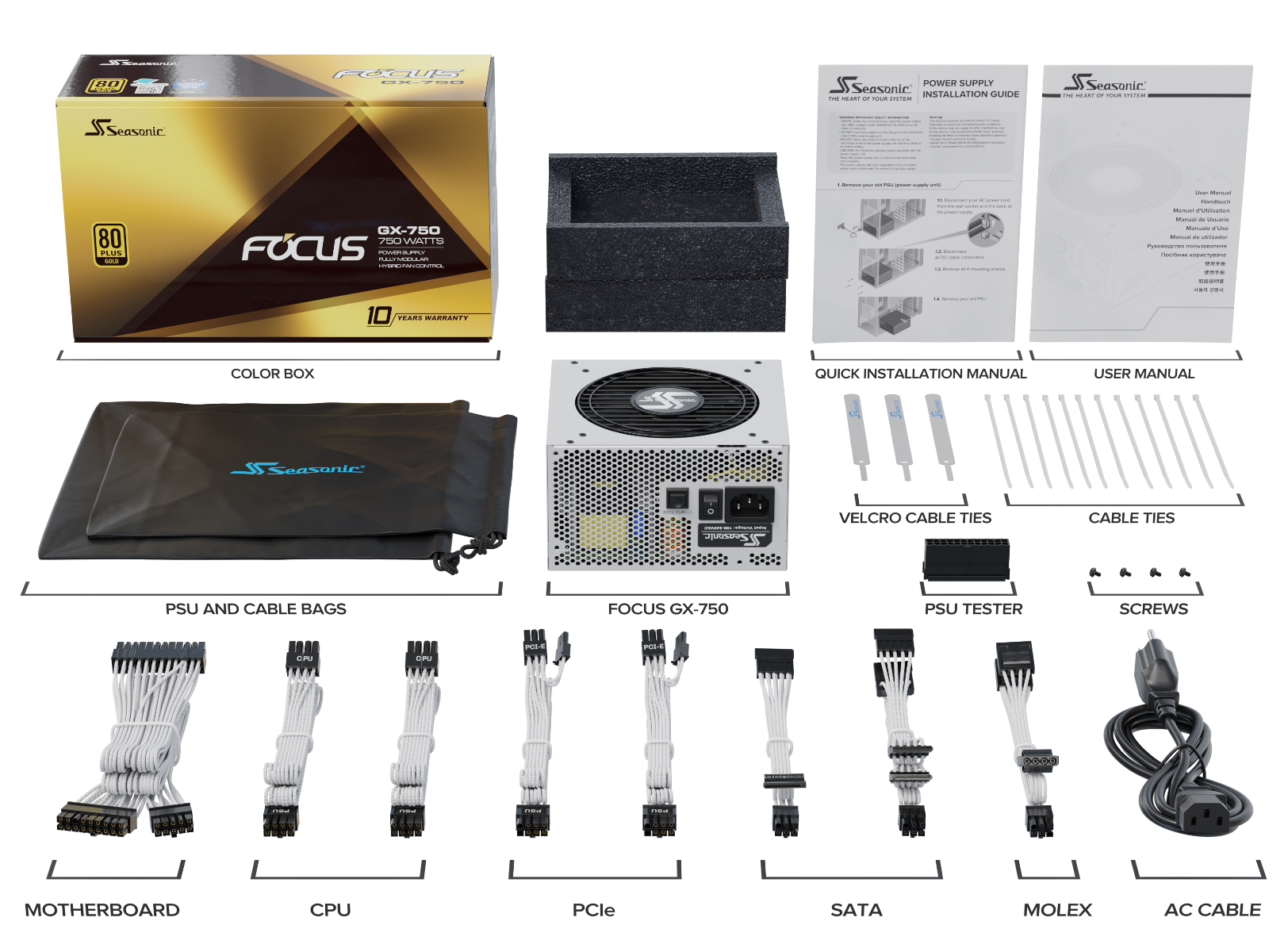 Seasonic FOCUS GX-750 White 750W ATX 3.0 Gold Modular PSU - SuperSaverAU - view 9
