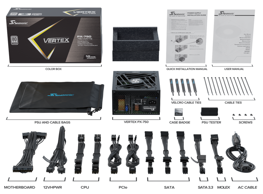 Seasonic VERTEX 750W Platinum Fully Modular PSU ATX 3.0, 80 PLUS Certified - SuperSaverAU - view 4