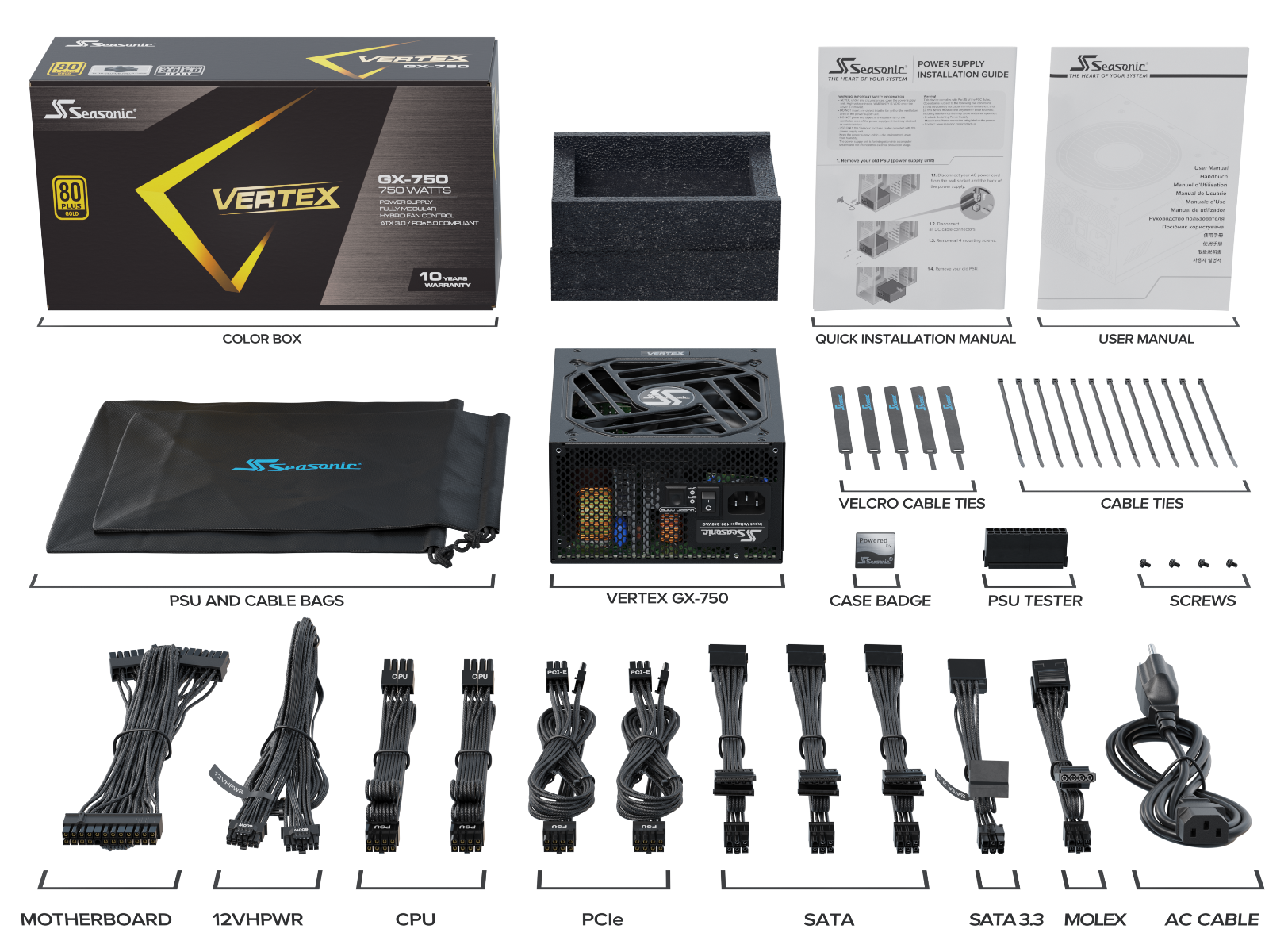 Seasonic VERTEX 750W (GX-750)  80 PLUS Gold Modular PSU ATX 3.0 - SuperSaverAU - view 7
