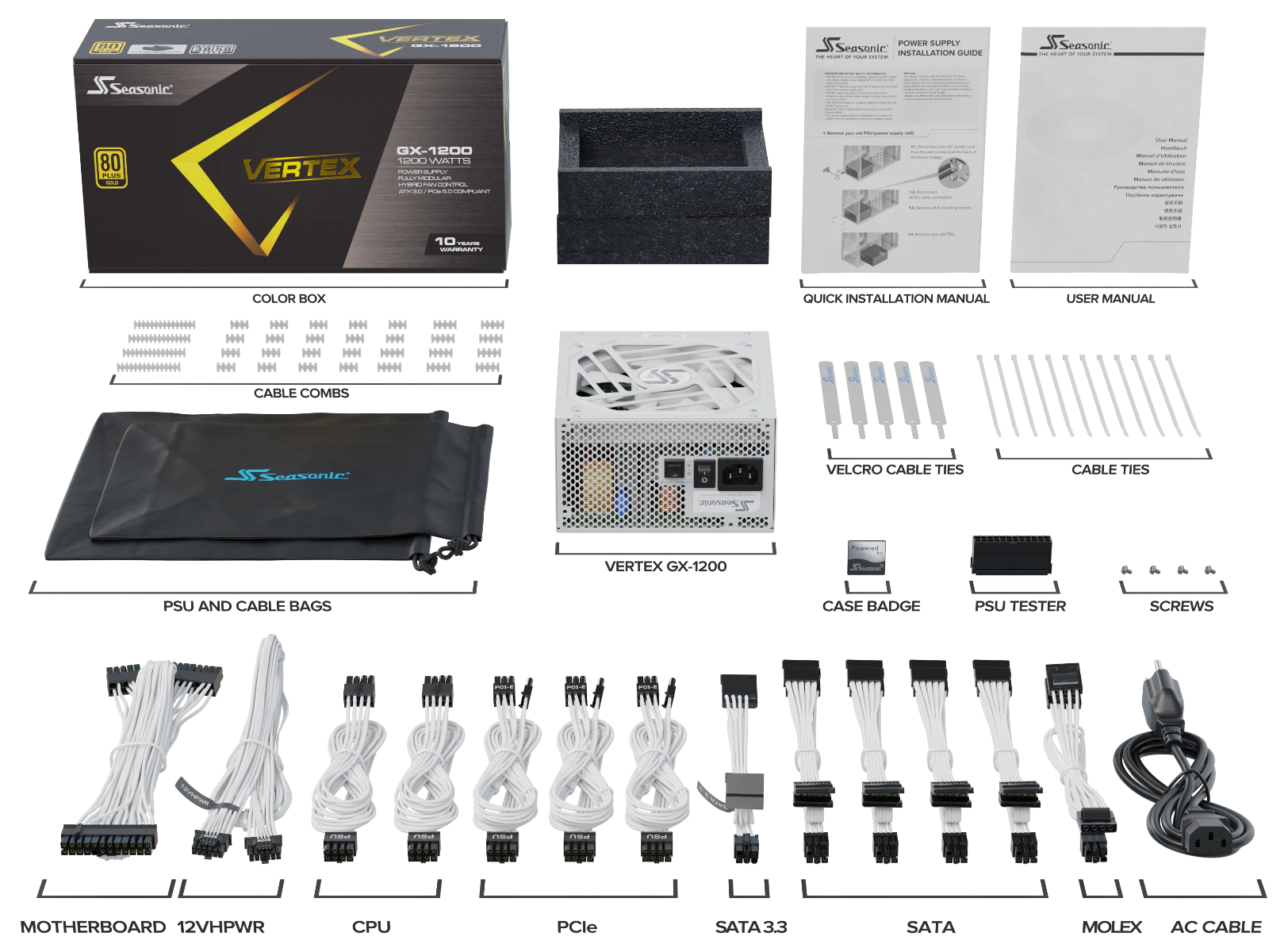 Seasonic VERTEX GX-1200 White 1200W ATX 3.0 Gold Modular PSU - SuperSaverAU - view 10