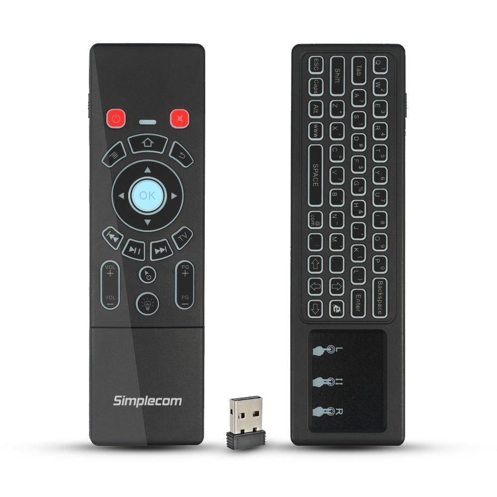 Simplecom RT250 Rechargeable 2.4GHz Wireless Air Mouse Keyboard with Touchpad & Backlight - SuperSaverAU - view 1