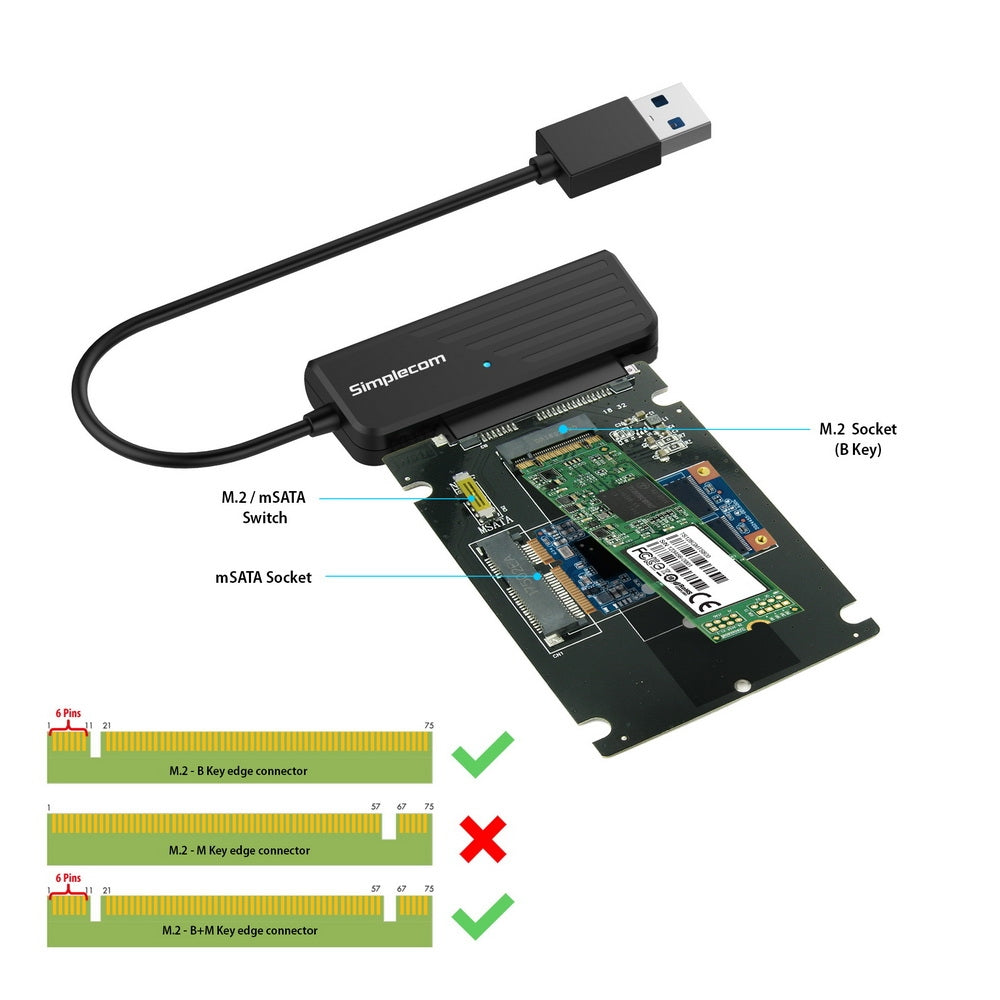 Simplecom SA225 USB3.0 to mSATA + M.2 (NGFF B Key) 2 In 1 Combo Adapter - SuperSaverAU - view 2