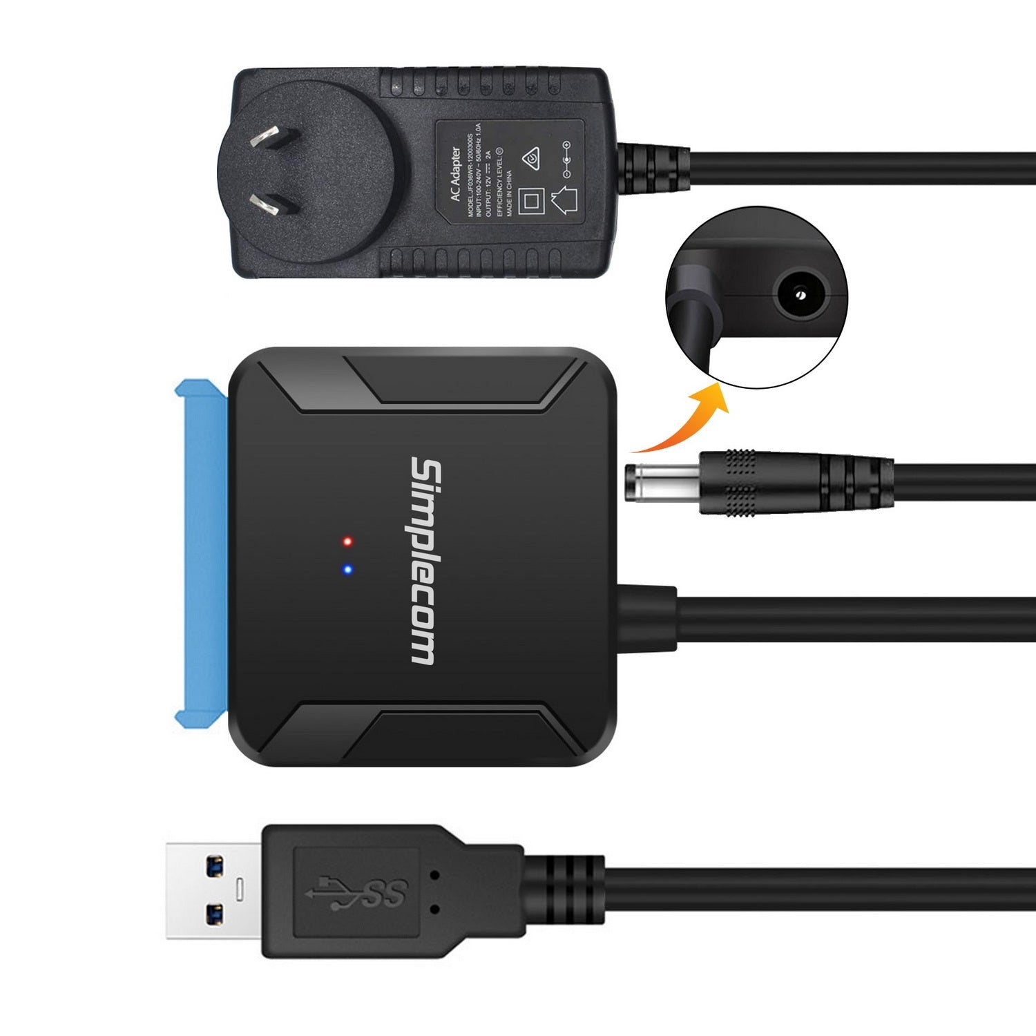 Simplecom SA236 USB 3.0 to SATA Adapter Cable Converter with Power Supply for 2.5" & 3.5" HDD SSD - SuperSaverAU - view 2