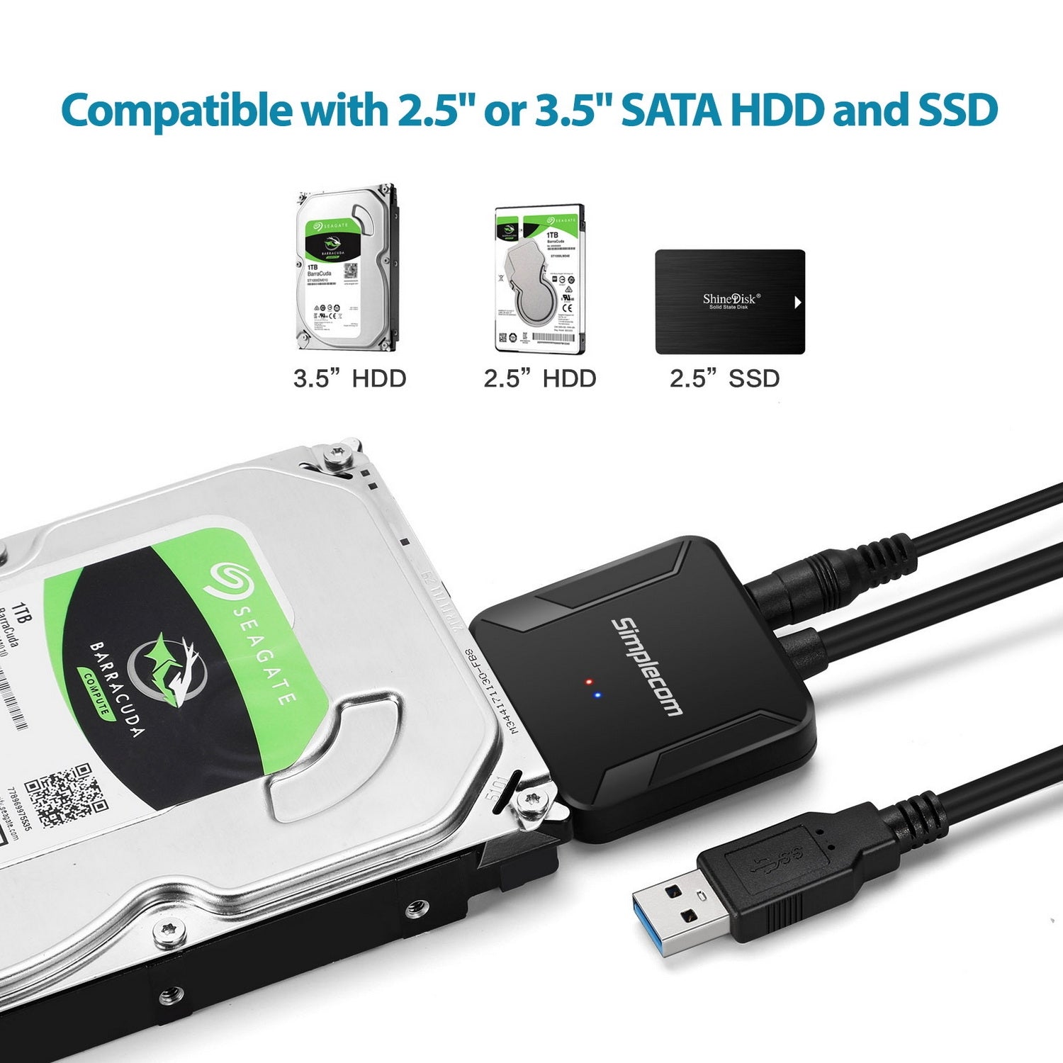 Simplecom SA236 USB 3.0 to SATA Adapter Cable Converter with Power Supply for 2.5" & 3.5" HDD SSD - SuperSaverAU - view 4