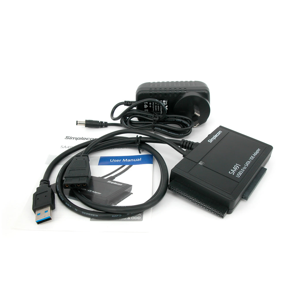 Simplecom USB 3.0 to SATA/IDE Adapter for 2.5", 3.5" & 5.25" Drives with Power Supply