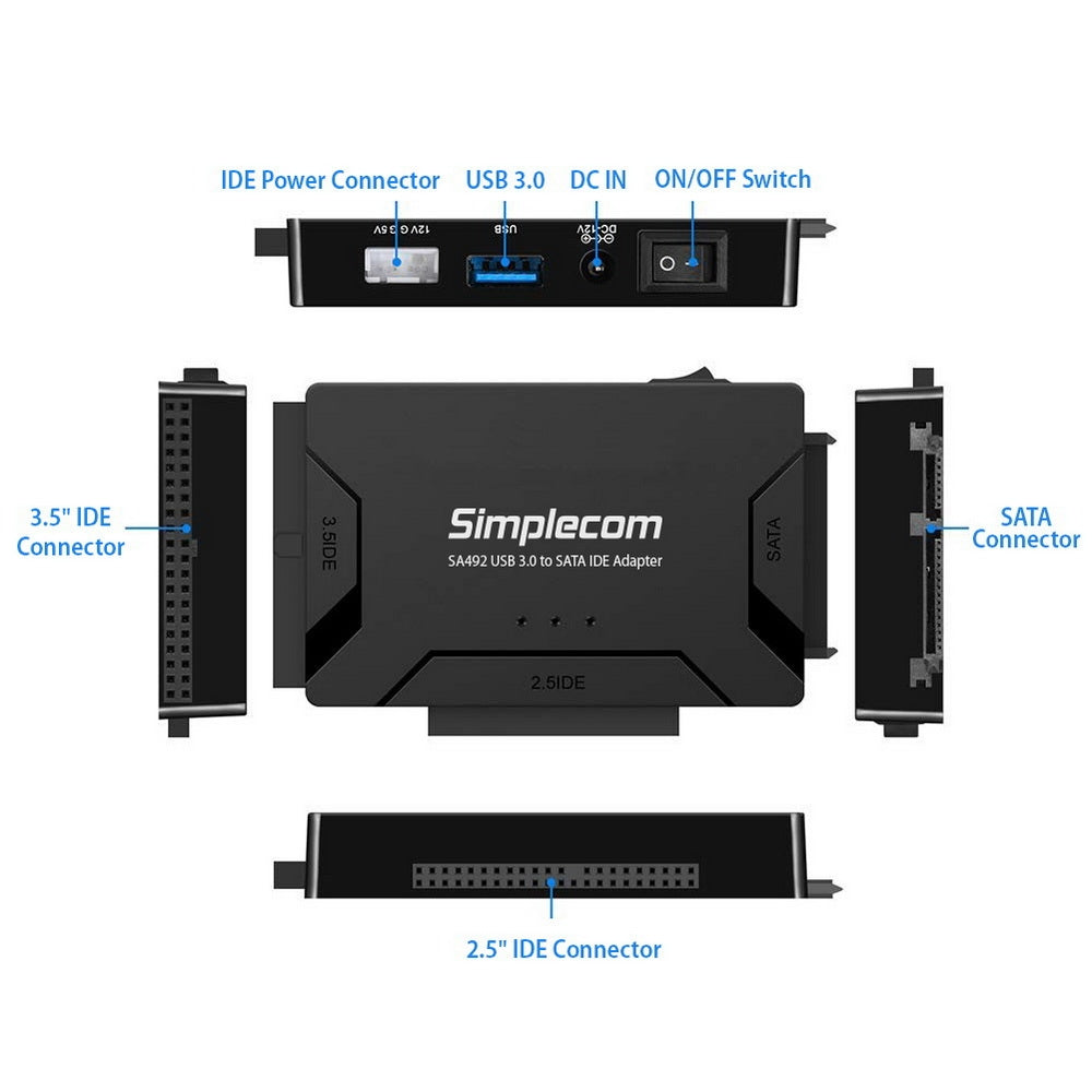 Simplecom SA492 USB 3.0 to 2.5/3.5/5.25 inch SATA IDE Adapter with Power Supply - SuperSaverAU - view 3