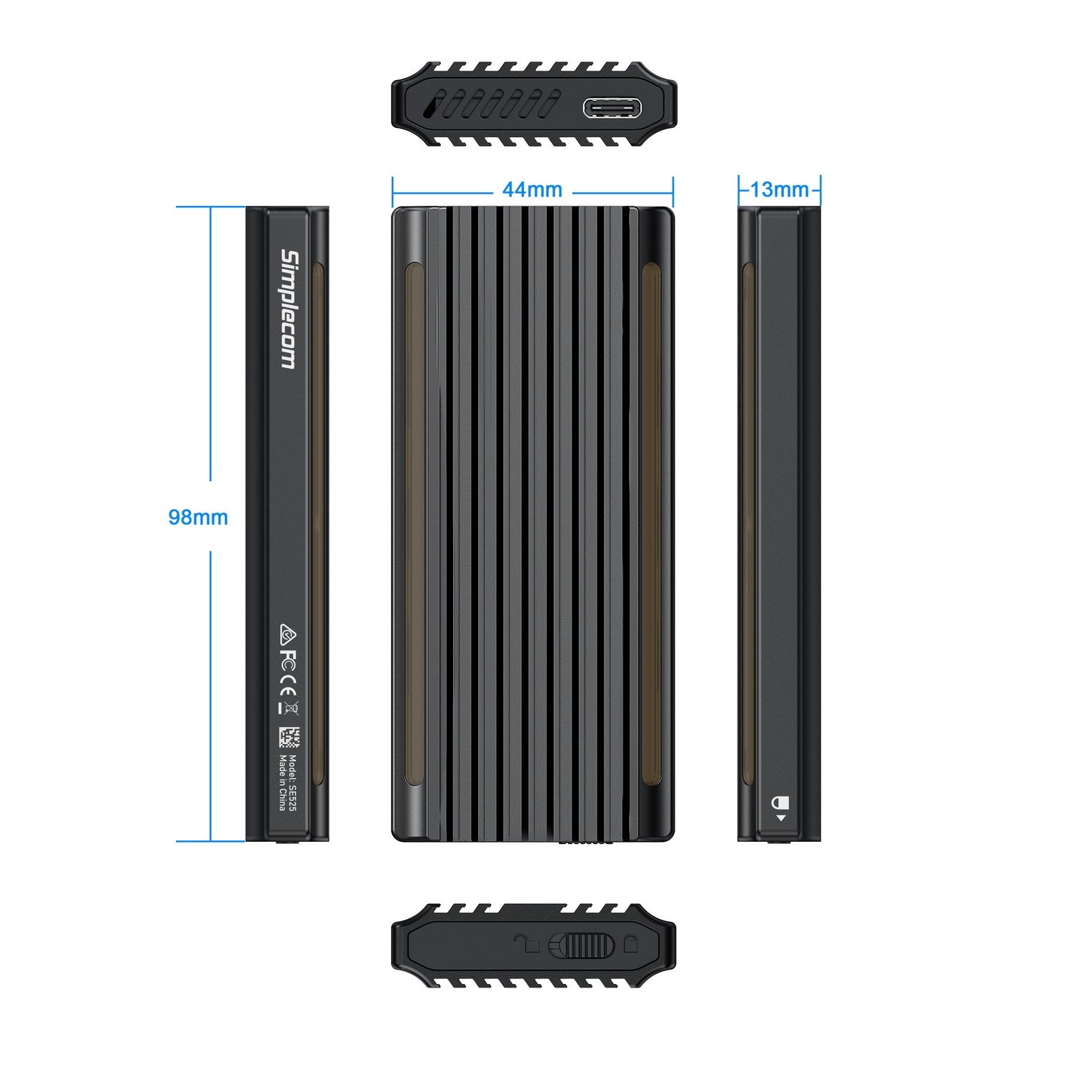Simplecom SE525 NVMe / SATA M.2 SSD USB-C Enclosure with RGB Light USB 3.2 Gen 2 10Gbps - SuperSaverAU - view 4