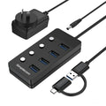Simplecom CH345C SuperSpeed USB-A and USB-C to 4-Port USB 3.0 Hub 5Gbps Individual Switches and Power Adapter - SuperSaverAU - view 1
