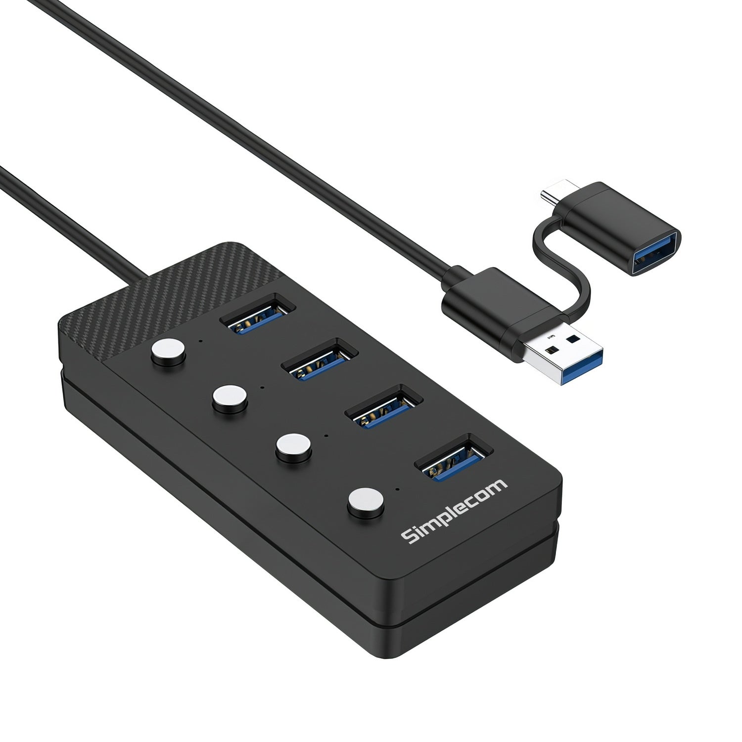 Simplecom CH345C SuperSpeed USB-A and USB-C to 4-Port USB 3.0 Hub 5Gbps Individual Switches and Power Adapter - SuperSaverAU - view 3