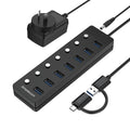 Simplecom CH375C USB-A and USB-C to 7-Port USB 3.0 Hub 5Gbps Individual Switches and Power Adapter - SuperSaverAU - view 1