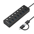 Simplecom CH375C USB-A and USB-C to 7-Port USB 3.0 Hub 5Gbps Individual Switches and Power Adapter - SuperSaverAU - view 2