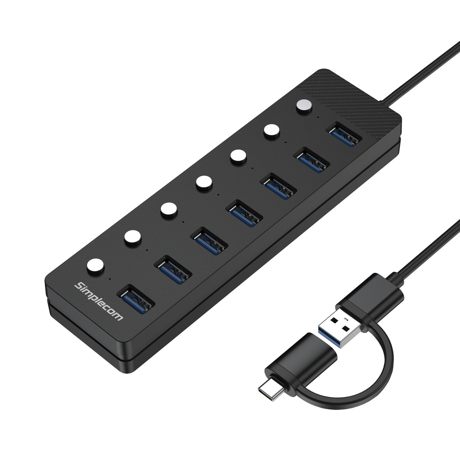 Simplecom CH375C USB-A and USB-C to 7-Port USB 3.0 Hub 5Gbps Individual Switches and Power Adapter - SuperSaverAU - view 2