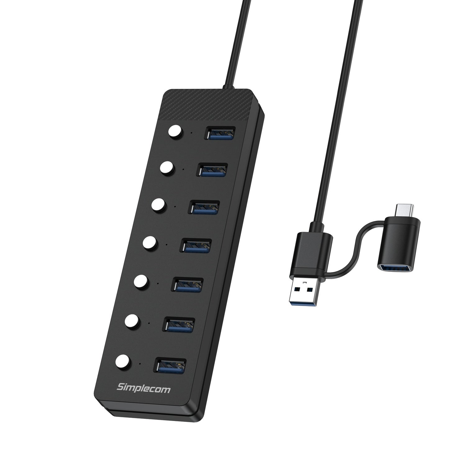 Simplecom CH375C USB-A and USB-C to 7-Port USB 3.0 Hub 5Gbps Individual Switches and Power Adapter - SuperSaverAU - view 3