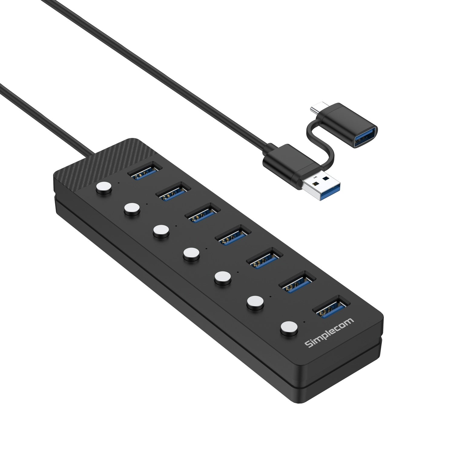 Simplecom CH375C USB-A and USB-C to 7-Port USB 3.0 Hub 5Gbps Individual Switches and Power Adapter - SuperSaverAU - view 4