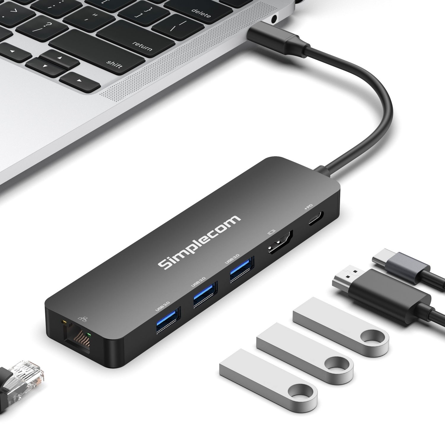 Simplecom USB-C 6-in-1 Docking Station, HDMI 2.0, 100W PD, Gigabit Ethernet - SuperSaverAU - view 2