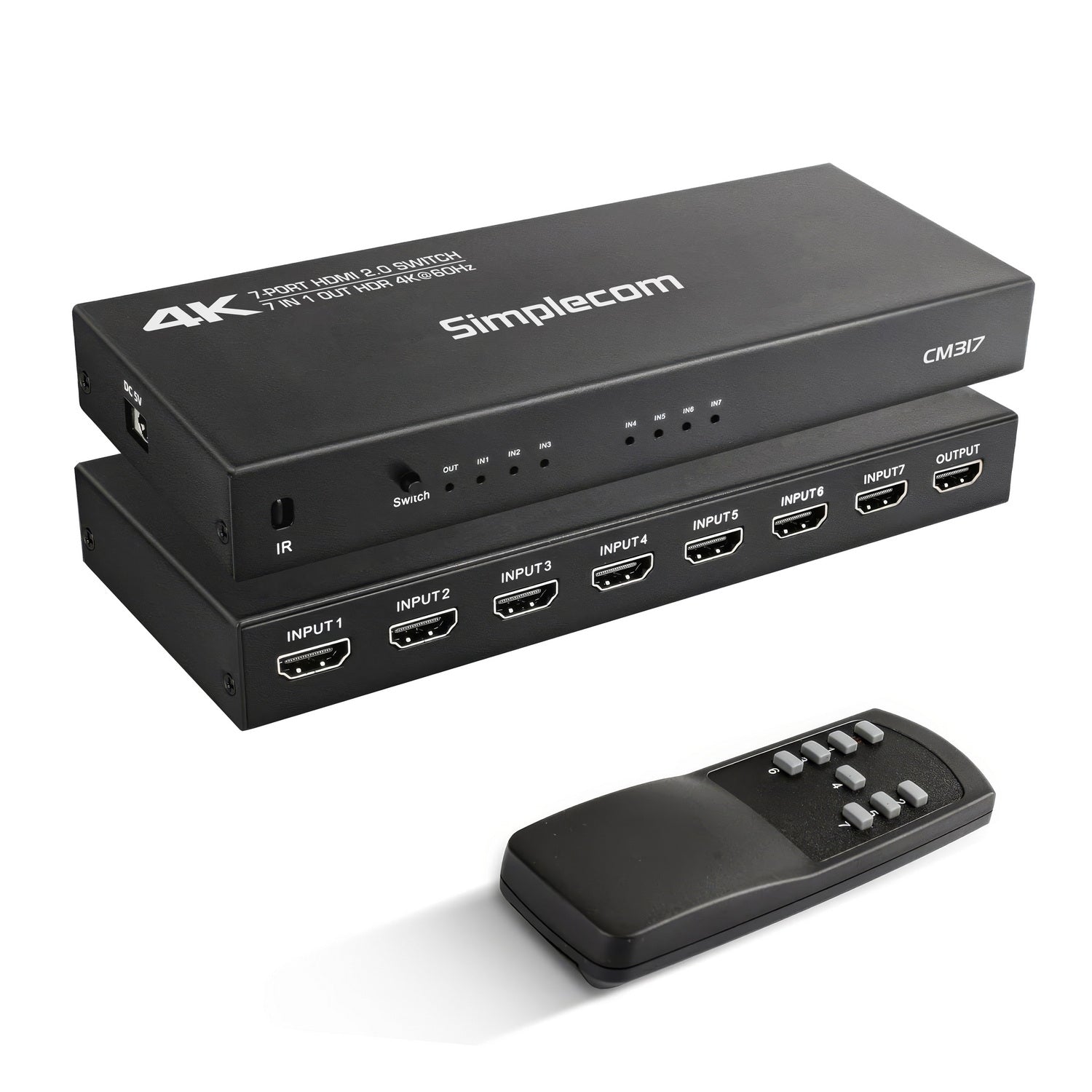 Simplecom CM317 7-Port HDMI 2.0 Switch with Remote 7 IN 1 OUT Splitter HDCP 2.2 4K@60Hz - SuperSaverAU - view 1