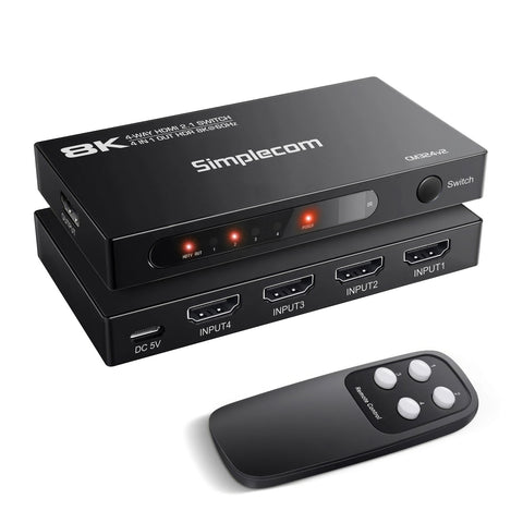 Simplecom CM324v2 4-Port HDMI 2.1 Switch with Remote 4 IN 1 OUT Splitter HDCP 2.3 8K@60Hz - SuperSaverAU - view 1