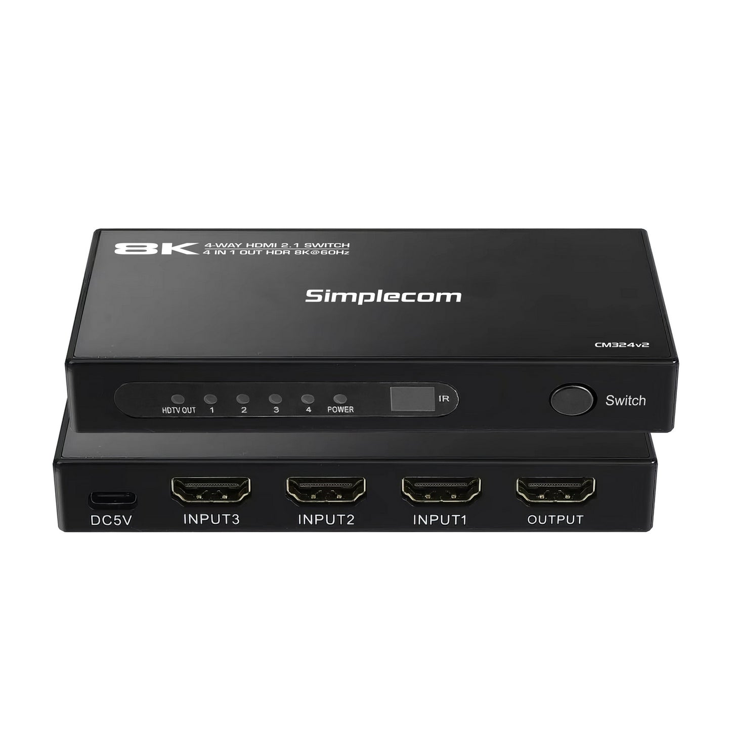 Simplecom CM324v2 4-Port HDMI 2.1 Switch with Remote 4 IN 1 OUT Splitter HDCP 2.3 8K@60Hz