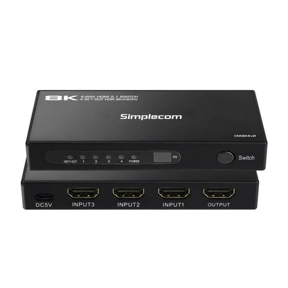 Simplecom CM324v2 4-Port HDMI 2.1 Switch with Remote 4 IN 1 OUT Splitter HDCP 2.3 8K@60Hz