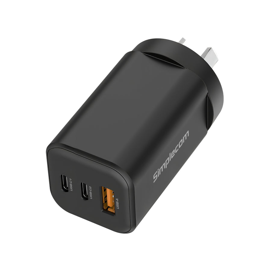Simplecom CU365 3-Port 65W GaN Wall Charger Dual USB-C + USB-A for Phone Laptop - SuperSaverAU - view 1
