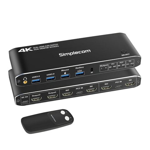 Simplecom Dual HDMI KVM Switch for 2 Computers, 4-Port USB Hub, 4K@60Hz - SuperSaverAU - view 1