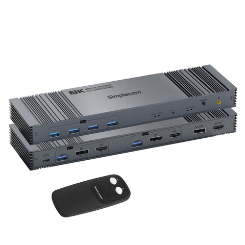 Simplecom KM490 HDMI and DisplayPort Dual Monitor KVM Switch for 2 Computers with 4-Port USB 3.0 Hub 5Gbps 8K@60Hz - SuperSaverAU - view 1