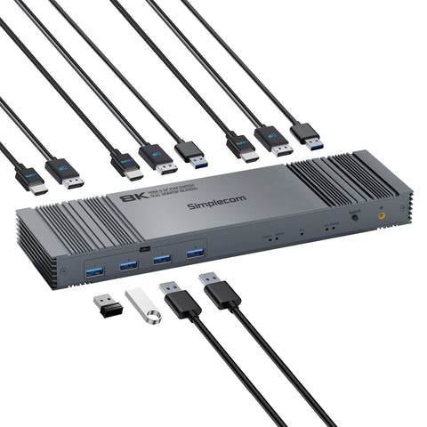 Simplecom KM490 HDMI and DisplayPort Dual Monitor KVM Switch for 2 Computers with 4-Port USB 3.0 Hub 5Gbps 8K@60Hz - SuperSaverAU - view 2