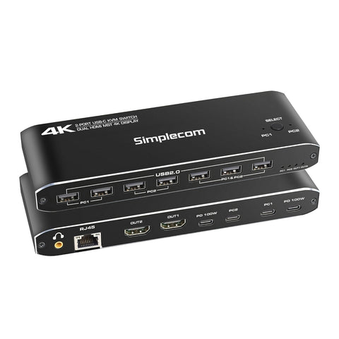 Simplecom KM590 2-Port USB-C Dual 4K HDMI Monitor KVM Switch and Docking Station with Network Sharing - SuperSaverAU - view 1