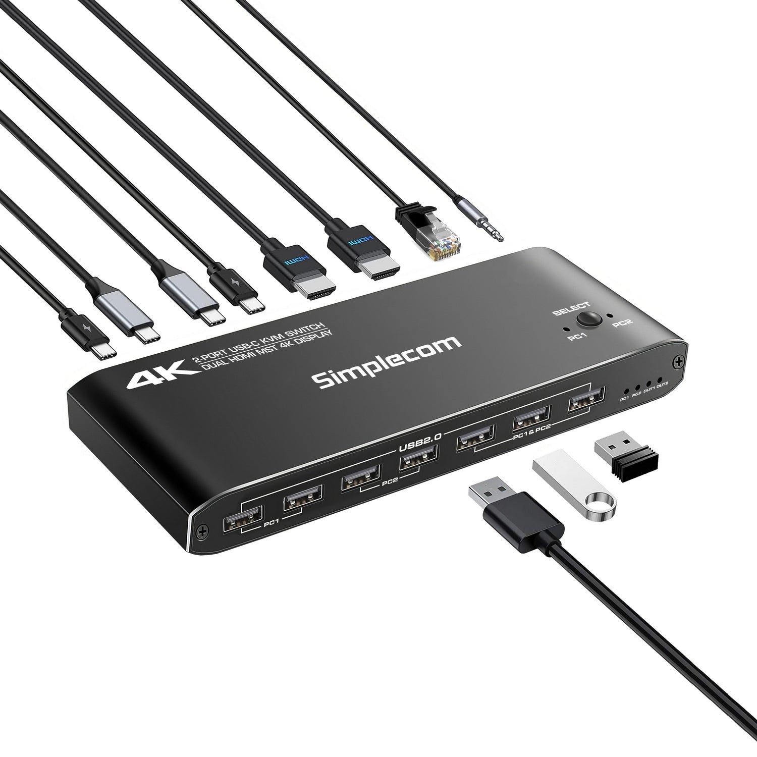 Simplecom KM590 2-Port USB-C Dual 4K HDMI Monitor KVM Switch and Docking Station with Network Sharing - SuperSaverAU - view 3