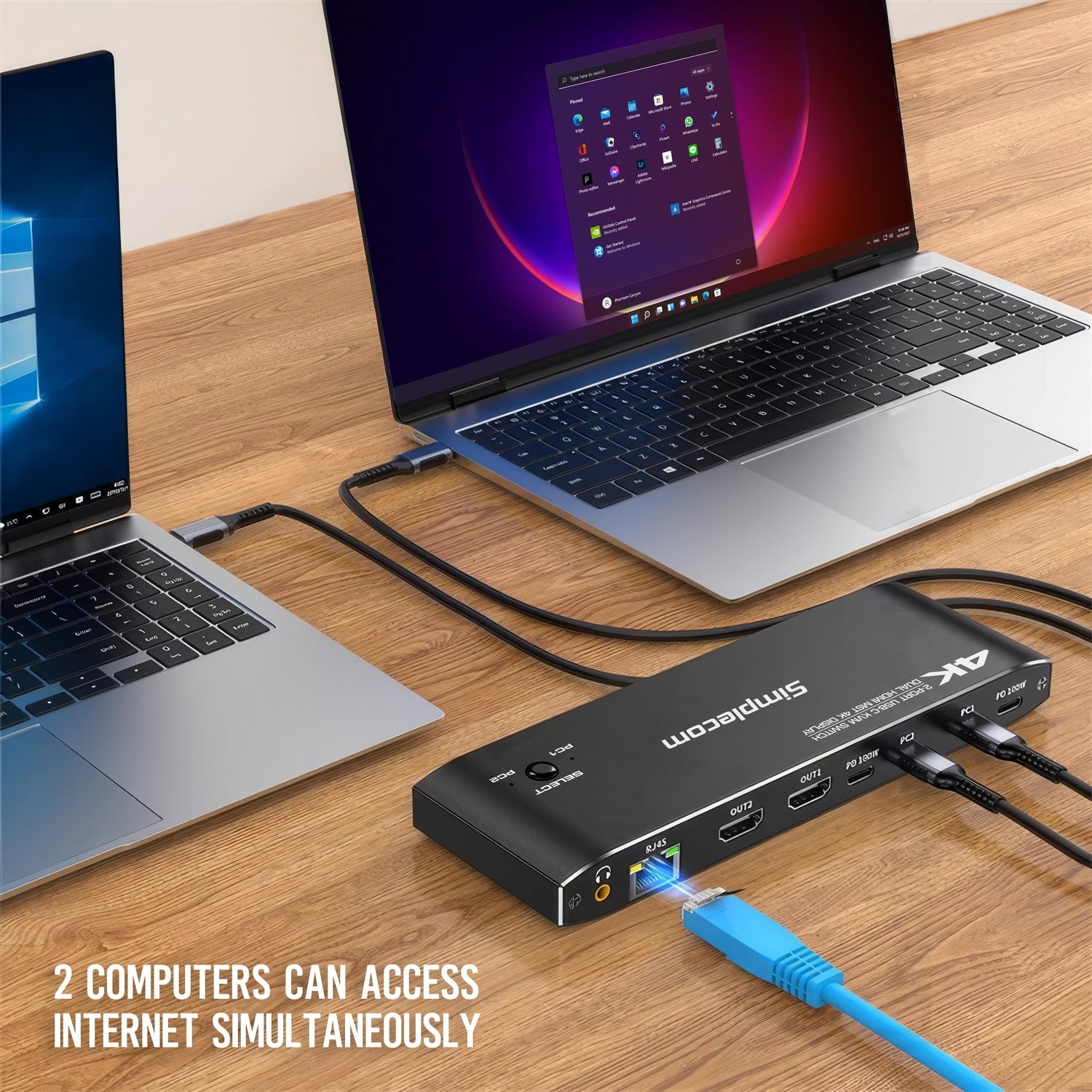 Simplecom KM590 2-Port USB-C Dual 4K HDMI Monitor KVM Switch and Docking Station with Network Sharing - SuperSaverAU - view 4