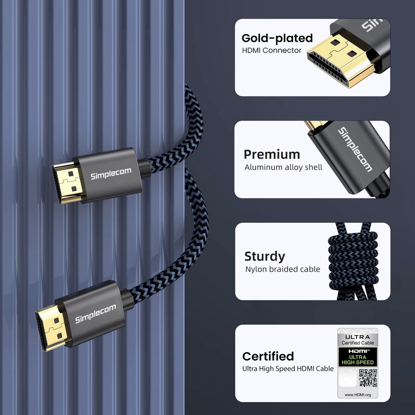 Simplecom SBT002 Ultra High Speed HDMI 2.1 Cable Nylon Braided 48Gbps 8K@60Hz