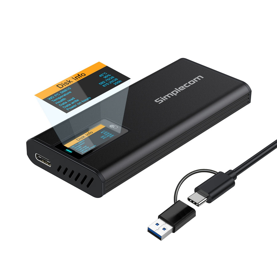 Simplecom SE530 NVMe / SATA M.2 SSD to USB-C Enclosure with SMART LED Screen USB 3.2 Gen 2 10Gbps - SuperSaverAU - view 1