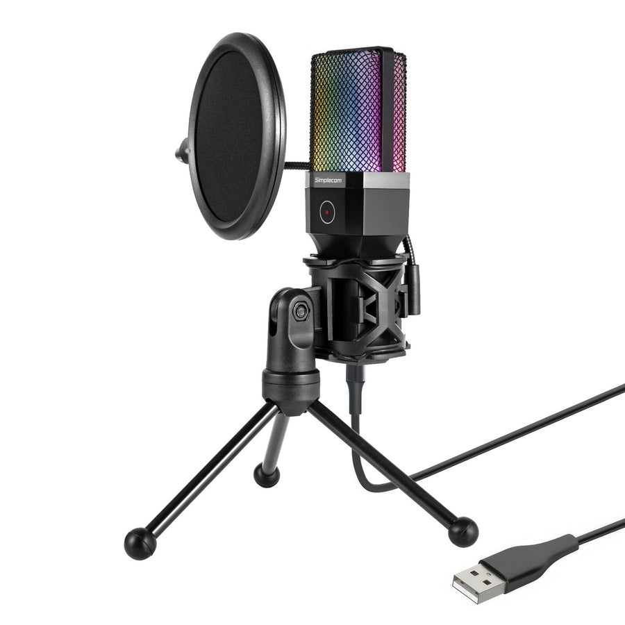 Simplecom UM650 USB Cardioid Condenser Microphone with RGB Tripod Pop Filter