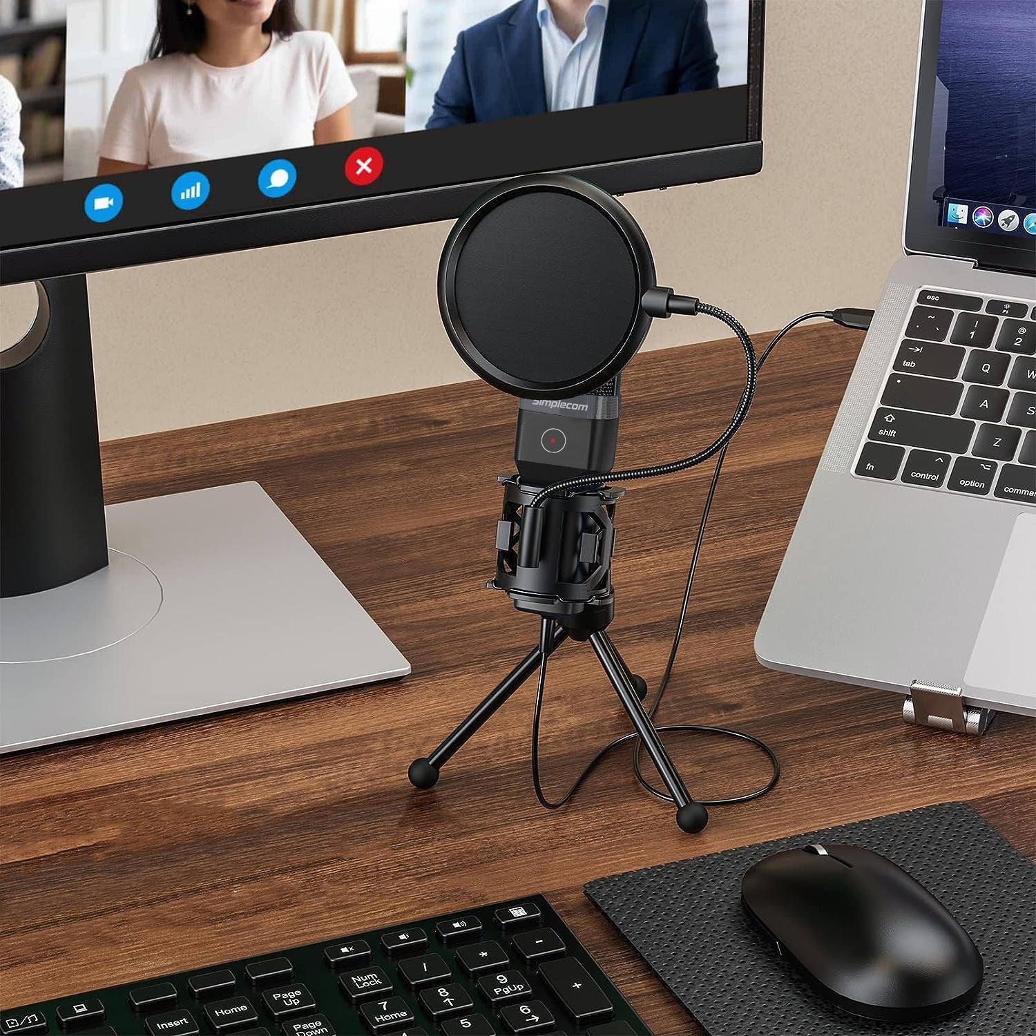 Simplecom UM650 USB Cardioid Condenser Microphone with RGB Tripod Pop Filter