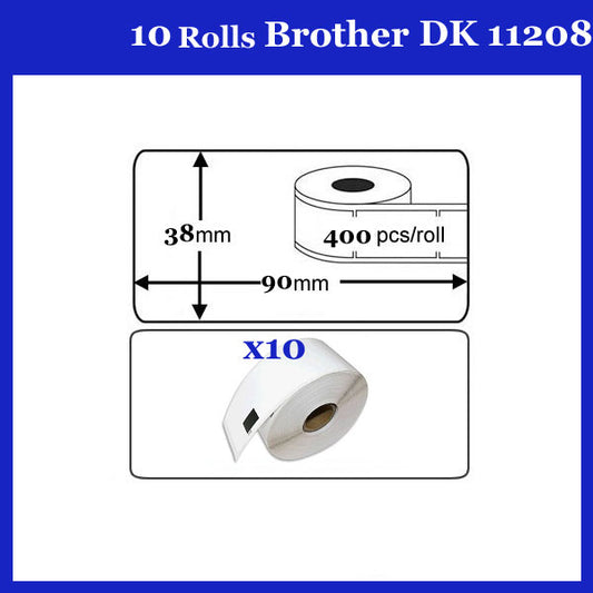 Brother DK-11208 Large Address Thermal Labels 38x90mm - 10 Rolls