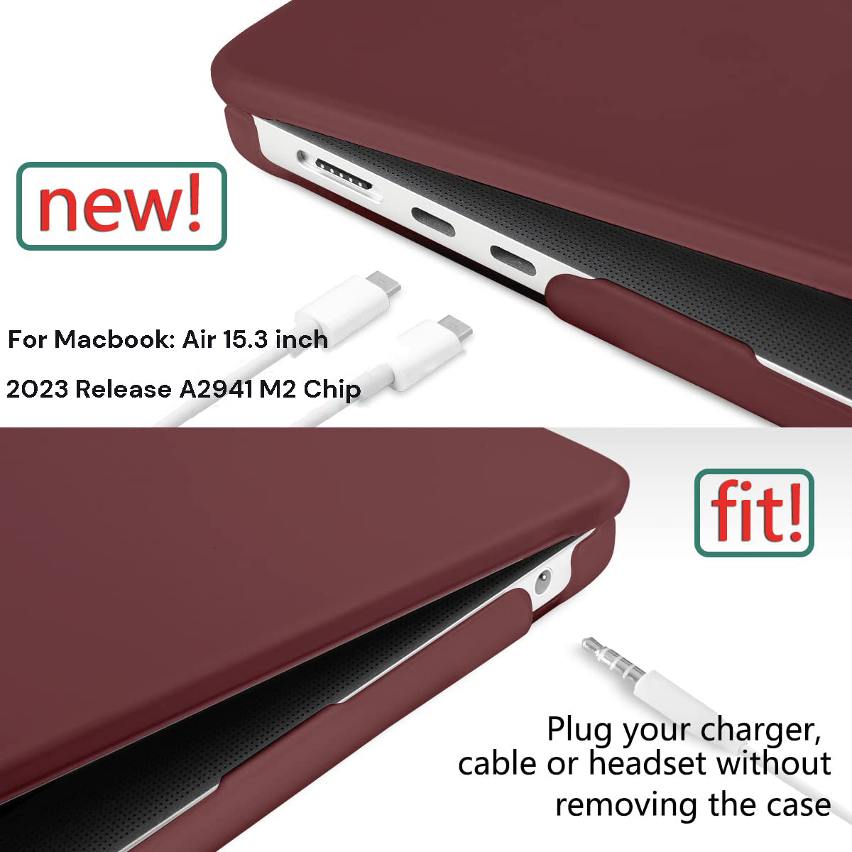 Premium Wine Red MacBook Air 15 A2941 M2 Hard Shell Case with Keyboard Cover