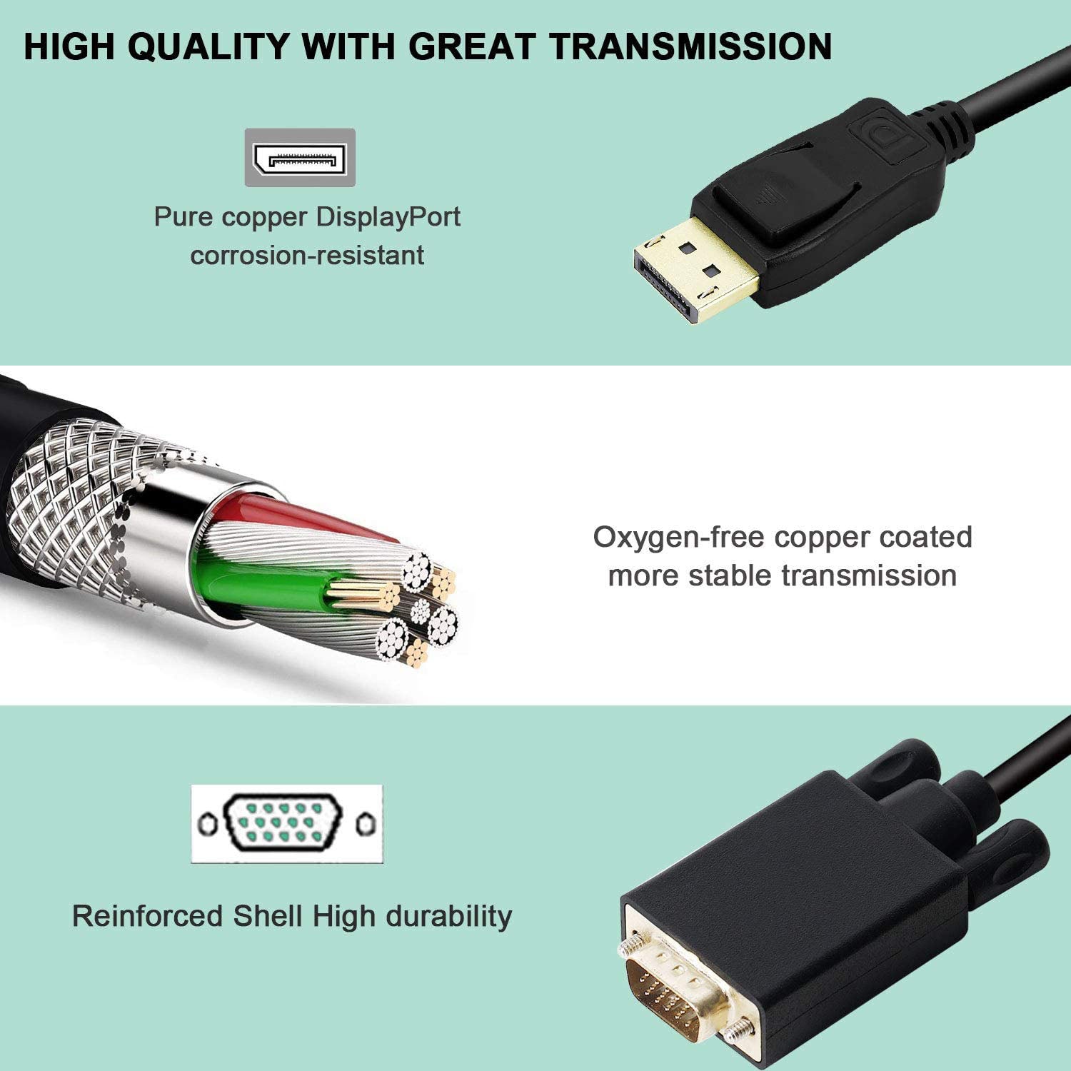 Premium 1.8m DisplayPort to VGA Male Cable Adapter