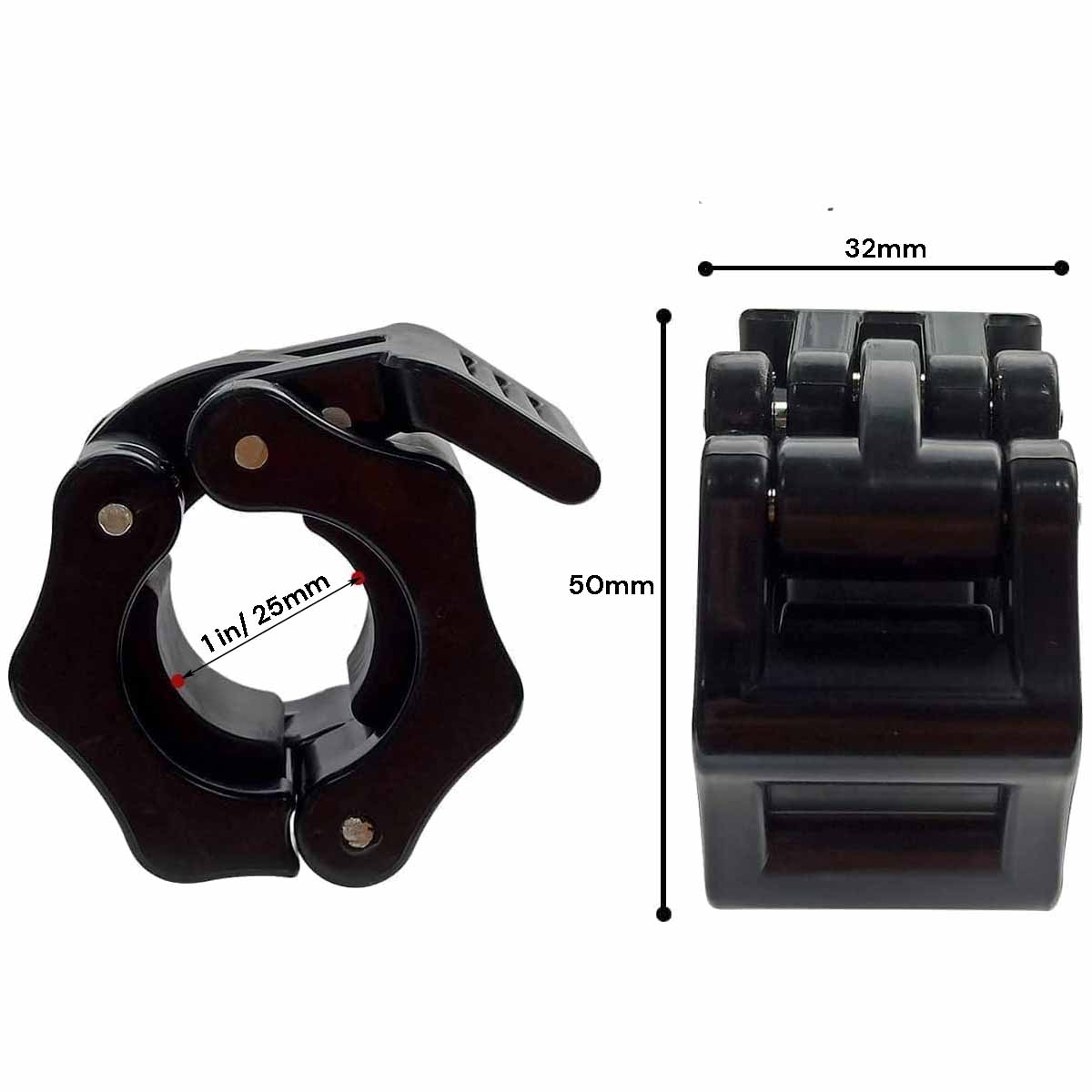 Premium Black 25mm Dumbbell and Barbell Clamps 2 Pack