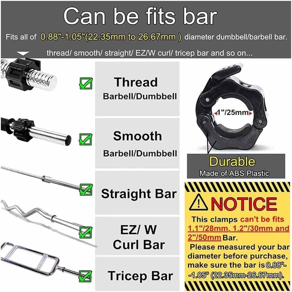 Premium Black 25mm Dumbbell and Barbell Clamps 2 Pack